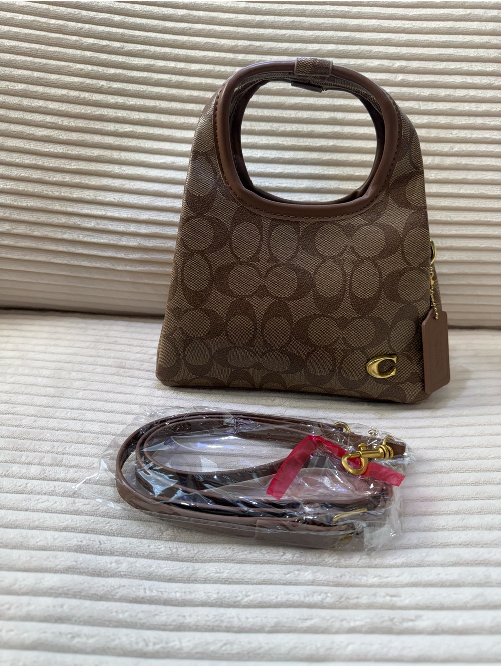 Designer-Inspired Brown Signature Tote Bag with Removable Strap